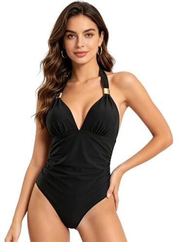 Maillots de Bain Une Pièce, Elégant Amincissante Monokini Maillot Rembourré Froncé Beachwear Été Amincissante Gainant Ventre Plat Maillot