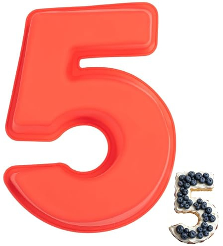 Sxingh Stampo in silicone con numeri 5 grandi, antiaderente 3D Number Cake Teglia fai da te per compleanno dei bambini, matrimonio, anniversario, torta di compleanno