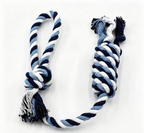 Dog Rope Toy For Small & Medium Dogs - Tug Of Rope Toy 100% Cotton 45cm Long For Teeth Cleaning & Independent Play - (Blue)