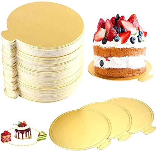 TONAUP 100 stycken mousse tårta brädor guldpapper, cupcake dessert visar bricka kakfat rund engångs tårta bräda kakunderlägg runt set, 8 cm