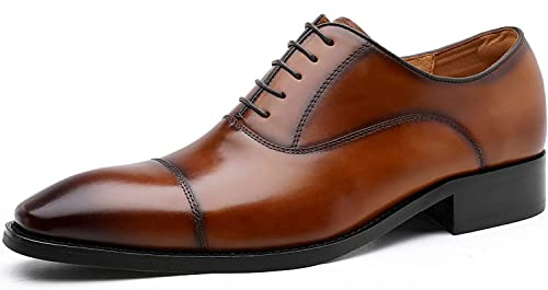 DESAI Chaussure Derbys Homme à Lacets Classique Oxford de Ville Cuir Détente Moderne Affaires Mariage Brock, Nouveau Marron, 38 EU