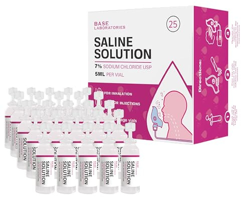 BASE LABORATORIES 7% Saline Solution for Nebulizer Machine | Saline Solution for Inhalation & Nasal Irrigation | High 7% Concentration l 25 Vials 5ml Unit Dose