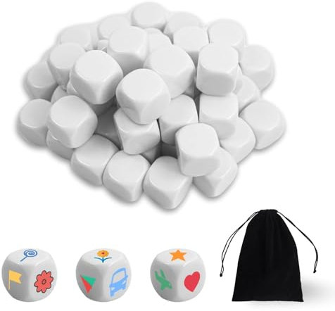Weiß Gerundetes Leeres Sechs,Blankowürfel 6-Seitiger Spielwürfel Blanko Würfelset Groß für Würfel-Unterricht Lernen, Basteln, DIY, Zahlen, Verursachte Sesources Spiel (50pcs-22mm)