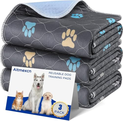 3PCS Reusable Dog Training Pads, Aitmexcn Waterproof Dog Mats, Fast Drying Washable Puppy Pads for Indoor, Outdoor and Car Travel (45 x 60 cm)