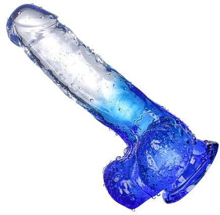 22cm Realistischer Riesen Dildo XL Groß Transparent Zweifarbig mit Saugnapf Spielzeug für Analdildos Herren, Frauen und Schwule Erwachsene (Blau)