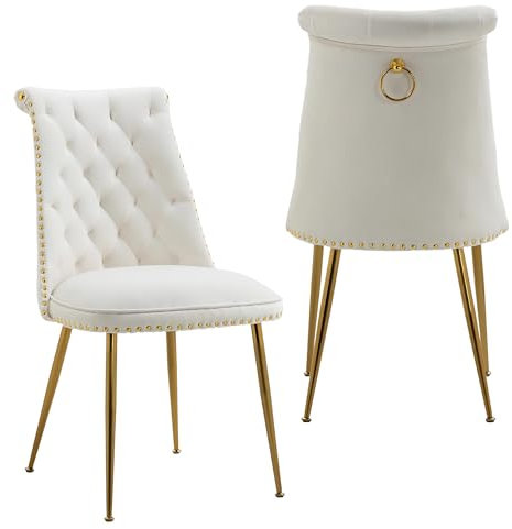 SUPPNEED Samtstuhl, Esszimmerstuhl, Sessel mit leicht gepolsterter Rückenlehne und Beinen aus goldfarbenem Metall. Moderner und einzigartiger Stuhl für Wohnzimmer, Esszimmer, Schlafzimmer (beige)