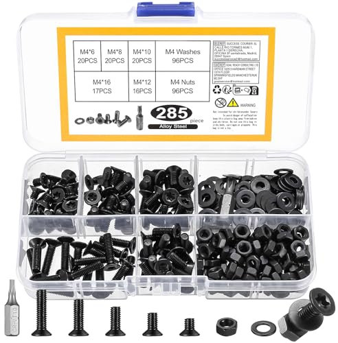 285 Pièces M4 Vis et écrous, M4 Vis Boulons et Écrous avec Rondelles, Vis à Tête Fraisée, Set di Vis Torx, Boulons à Tête Fraisée à Torx, Vis Mécaniques à Tête Plate et Rondelles Assortiment