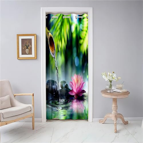 Odot Türvorhang Blickdicht mit Ösen, Thermo Gardinen Vorhang, Grüner Bambus im Zen-Stil Verdunklungsvorhänge 1 Stück, Raumteiler Vorhang für Wohnzimmer Schlafzimmer Schrank (Stil A,120x180cm)