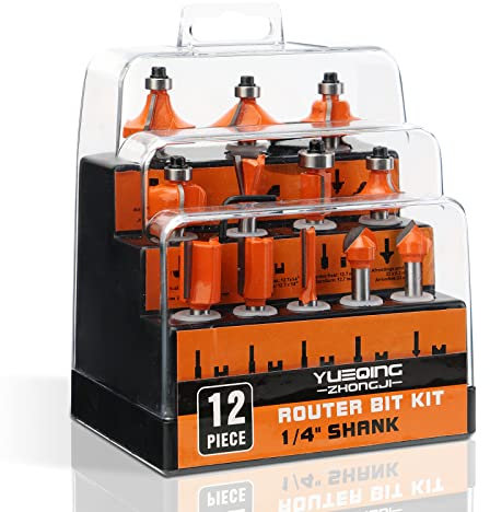 Yueqing Zhongji 1/4 Shank Router Bit Router bits 1/4 Shank-6.35MM Shank 12 Piece Router bit set Tungsten Carbide Router Bit Professional level Router bits 1/4 shank set ﻿