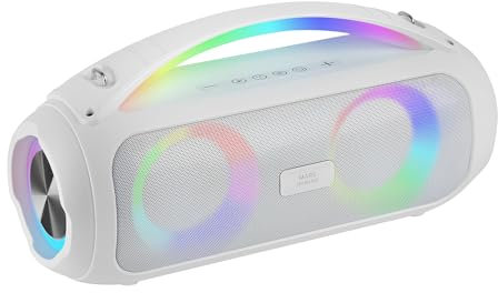 Mars Gaming MS-Pulse, Altavoz Bluetooth Portátil 50W RMS, Iluminación RGB, 2 Drivers Activos 93mm + 2 Drivers Pasivos Ultra-Bass, Función Manos Libres, USB/MicroSD/AUX/FM, Asa y Correa, Blanco
