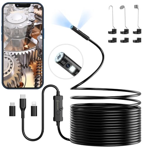 Endoskopkamera mit Licht, Ennovor 1920 HD Doppelkopf Endoskop-Kamera Handy mit 8 LED Licht, Kein WLAN Inspektionskamera, Wasserdichtes Ip67 Kanal-Kamera für Android & iOS, Tablet (16.4 ft/5m)