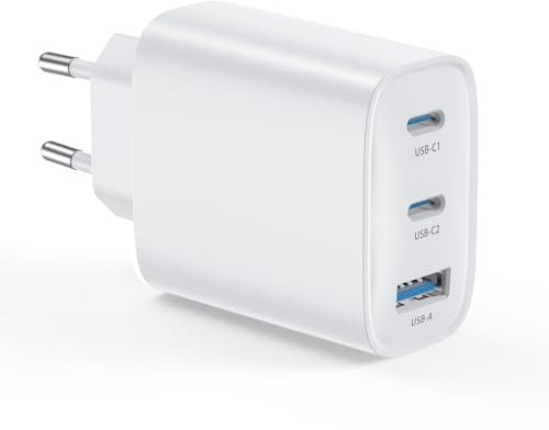 Cargador USB C 40W 3-Puertos Enchufe Cargador USBC Tipo c Carga Rapida Móvil Rápido Carregador Multiple for iPhone 16 15 14 13 12 11 Pro MAX XR XS 8 7, iPad, Samsung, Tablet
