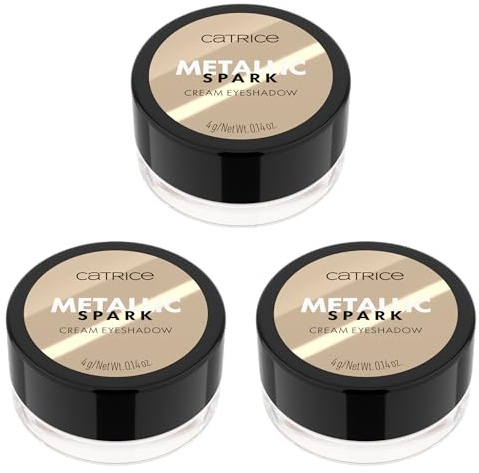 Catrice Metallic Spark Cream Eyeshadow, Lidschatten, Nr. 010, Nude, langanhaltend, Expressergebnis, hochpigmentiert, vegan, ohne Mikroplastikpartikel, Nanopartikel frei, ohne Parfüm, 3er Pack (3x4g)