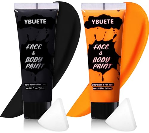 YBUETE 2Pcs Face Body Paint, Professional Paint for Halloween Cosplay Costume Party, Full-coverage Multi-Color Cream Makeup Body Paint for Adults Halloween Cosplay SFX Makeup Paint (Orange+Black)
