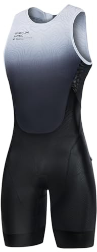 Santic Combinaison de triathlon pour homme - Une pièce - Sans manches - Rembourrée - Manches courtes - Trisuit - Triathlon - Haute élasticité - Séchage rapide, Noir sans manches, L