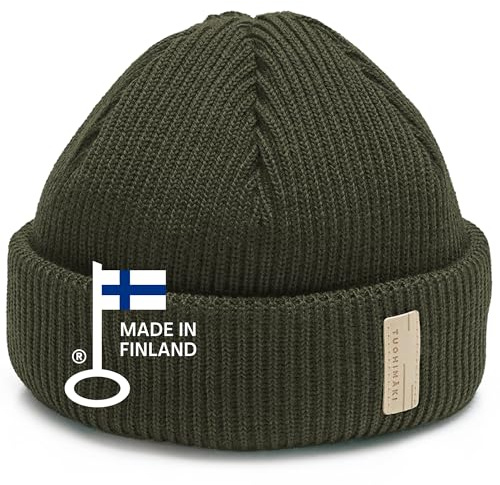 TUOHIMÄKI Trawler Beanie Grün Herren Damen - One Size, 100% Merino Wool - Fischer Mütze Merinowolle Winter - Docker Mütze Made in Finland - Warme Outdoor Wollmütze