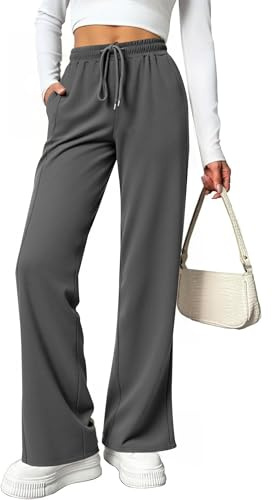 Totatuit Pantaloni Tuta Donna Larghi Cotone Pantalone Sportivi Comodi Pantaloni Gamba Larga Leggeri Pantaloni Casual con 2 Tasche Dritti per Jogging Fitness Sport S-XXL