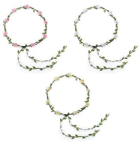 SYEYCW 3 Pièces Couronner Fleur Cheveux, Bandeau Guirlande, Artificiel Floral Serre Tête Headband pour Femmes Filles, pour Mariée Mariage, Festival, Noël Fête, Blanc, Rose, Champagne