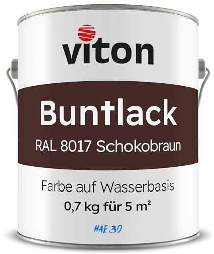 Viton Buntlack 0,7 Kg Dunkelbraun - Seidenmatt - Wetterfest für Außen und Innen - 3in1 Grundierung & Lack - HAE 30 - Farbe auf Wasserbasis für Holz, Metall & Fliesen - Schokoladenbraun RAL 8017