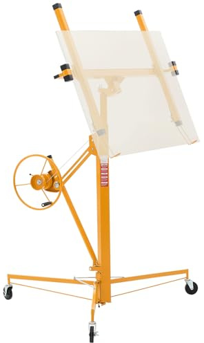 VEVOR Elevador de Placas de Yeso, con Brazo Telescópico Ajustable 1245–2921 mm, Capacidad de Carga de 68 kg, Altura de 3353 mm, para Montaje en Techo y Pared, 1530 x 1530 x 1450 mm, Amarillo
