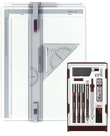 rOtring A3 Zeichenbrett & Isograph Technisches Stifte-Set, 10-teiliges Fineliner und Druckbleistift-Set, professionelles Architektur- und Design-Set für präzises technisches Zeichnen