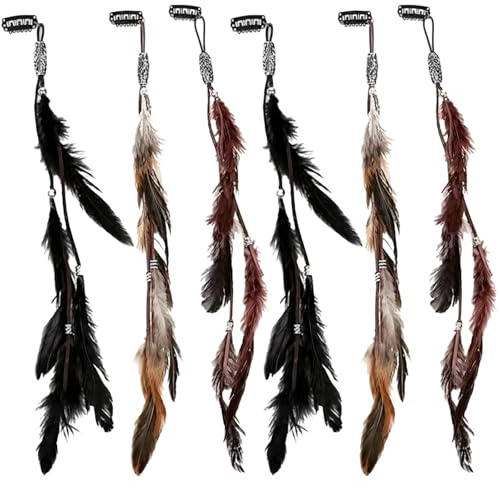 Extensiones de clip de plumas, 13.8 pulgadas, juego de plumas retro con cuentas, 6 piezas para peinados creativos y rastas