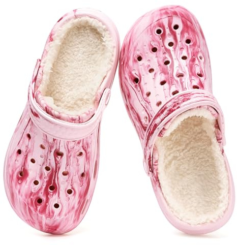 Gaatpot Womens Lined Clogs Winter Warm Fur Slip On Garden House Slippers Mules Anti-Slip Indoor Outdoor Shoes Size Pink UK8.5-9(270)