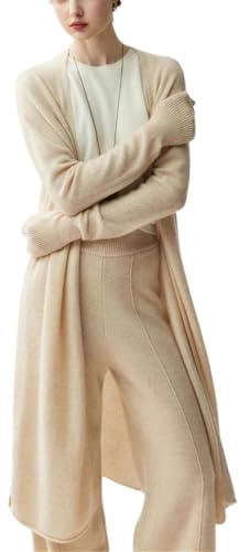 Women's Cashmere Long Cardigan Sweater Loose Robe Knit Tops Coat for Fall Winter Beige