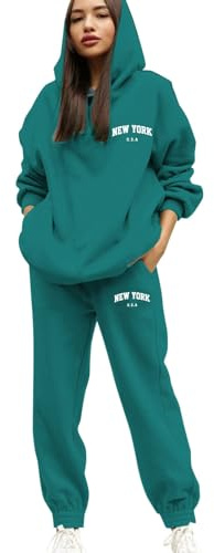 PAIDAXING Tuta Donna Set Completo UK 2 Pezzi Abbigliamento da Casa Stampa Lettere Felpa con Cappuccio e Set Pantaloni da Jogging Taglie Forti Maniche Lunghe Felpa con Cappuccio Cordoncino Pantaloni