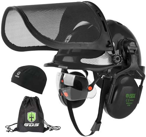 GREEN DEVIL Chainsaw Safety Protective Helmet Forestry Helmet with Build-in Visor Mesh Face Shield Ear Muffs 4 in 1 Ideal for Arborist Tree Work DIY Outdoor Logging Hard hat