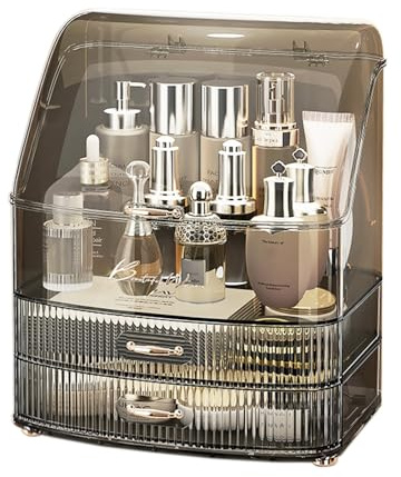 lurcns Makeup Organiser with Drawers Skincare Organizers for Vanity Storage Box with Lid Drawers Large Cosmetic Display case for Dresser Bathroom Countertop(Clear Black)