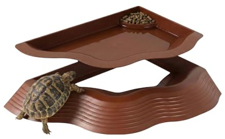 FLZOOY Reptile Water Dish Bathing Pool Feeding Bowl (Brown) | with Ramp for Tortoise, Turtles, Snake, Lizard, Chameleon
