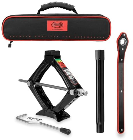 HEYNER Gato de tijera de coche resistente de 2 toneladas con trinquete y barra de extensión, rango de elevación de 98-442 mm, gato de elevación portátil con funda de transporte para Mazda CX-30 347210