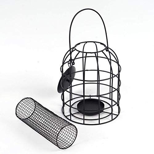Tbest Mangeoire pour Oiseaux en Fer, Colonne d'alimentation Suspendue en Métal pour l'extérieur, Conception en Robuste, Distributeur de Nourriture pour Oiseaux, Décor de Balcon de Jardin (Black)