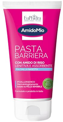 Euphidra - AmidoMio Pasta Barriera, Azione Protettiva e Lenitiva con Amido di Riso 100% da agricoltura biologica, Indicato per le Pelli Fragili e Sottili dei Neonati, Tubo 150ml