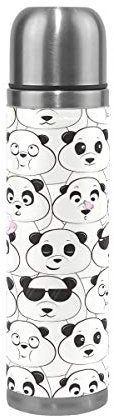 Mnsruu Isolierflasche, Panda Thermosflasche Wasserflaschen Edelstahl Trinkflaschen Doppelwandig Auslaufsicher Vakuum Reise Echtes Leder Abdeckung 500ml
