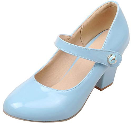 Etebella Damen Mary Jane High Heels Pumps mit Blockabsatz und Klettverschluss Rockabilly Lack Schuhe(Blau,41)