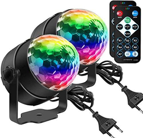Disco Lights, SEBRUANC Mini Disco Ball LED Party Lamp Music Controlled Disco DJ 360° Rotating Ball Lights 3W RGB Stage Lights with Remote Control for Home Parties Birthday KTV Party Christmas 2pc