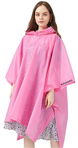 Aolegoo Poncho Pluie, 2 Poncho Imperméable, Poncho EVA Réutilisable, Adulte Unisexe, Camping, Voyage, Activités de Plein Air, Taille Unique (Rose)