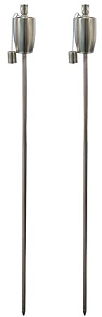 Harbour Housewares Metal Garden Torches - Barrel - Pack of 2-146cm Silver Garden Torches Lighting Modern Outdoor Lighting Paraffin Oil Lamp Candle Flame Lantern for Parties, Outdoor Events, BBQs