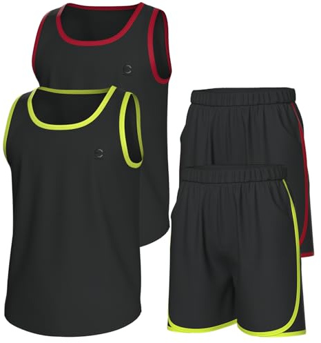 Essenclo pojkar kläder set, atletisk rund hals ärmlös t-shirt och pojkar korta set kläder med fickor 4 st - storlek 3-16