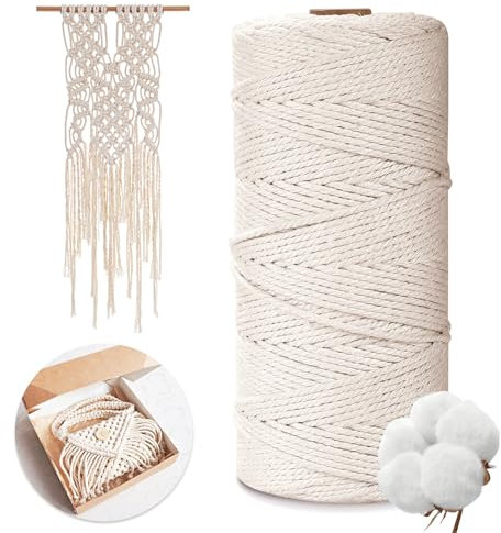 AiQInu Hilo Macrame 2mm x 200m, Macrame Cuerda 100% Algodón Naturalpara la Artesanía, Colgado en la Pared, Tejido, Bricolaje, Decoración