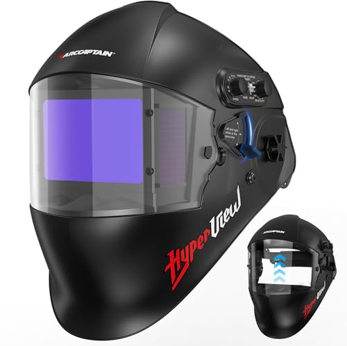 ARCCAPTAIN Flip Up Design Schweißerhelm, große Ansicht 3,94 x 2,56 Auto Verdunkelung Schweißerhaube, Ture Farbe solarbetriebene Schweißmaske, 4 Arc Sensor mit verstellbaren Schatten 3/4-8/9-13