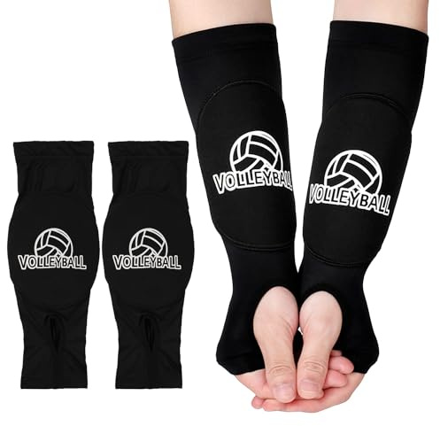 NQEUEPN Mangas para Brazos de Voleibol, Golpes de Paso Manga de Voleibol Almohadillas Protectoras y Orificios para el Pulgar Brazalete Voleibol para Mujeres Hombres Adolescentes y Jóvenes(Negro)