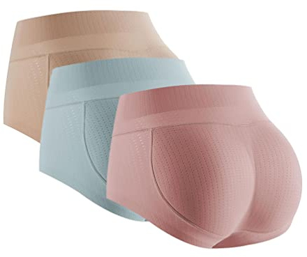 SUIUOI 3 PCS Push Up Trasero Mujer, Bragas Levanta Glúteos Acolchadas Sin Costuras Pushup Ropa Interior Bragas, Levanta Glúteos Po Push Up, Realzador de Cadera Faja Moldeadora Bragas, Ropa Interior