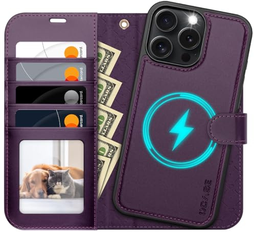 OCASE for iPhone 16 Pro Max Case, Detachable 2 in 1 PU Leather Wallet Case with RFID Blocking, Wireless Charging, Card Holders, Kickstand, Shockproof Removable Phone Cover, Dark Purple