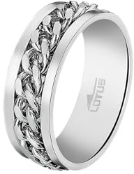 LOTUS STYLE Anillos Hombre - Anillo Acero Inoxidable Hombre 316L - Diseño Ergonómico y Ajuste Perfecto Talla 28 - Plateado LS2394-3/128 23.50 mm - Resistente al Agua
