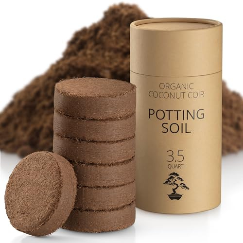 Coconut Coir Potting Soil for Indoor Plants - Expands to 3.5 Quart (7.5 lb) | Bonsai Soil Discs Perfect for General Houseplants, Herbs, and Bonsai Trees - Expands with Water