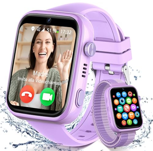 XINGHESF Kinder Smartwatch mit GPS und Telefon, 1.83''HD 4G Smartwatch Kinder mit Videoanruf, WiFi, SOS, Whatsappp, Musik, Wecker, Schulmodus, IP67 Wasserdicht - Smart Watch Kinder mit 2 Armbändern