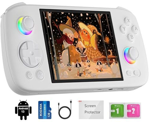 RG406H Console di gioco portatile retrò, RG 406H Android 13 System Unisoc T820 processore touch screen da 4,0 pollici, supporto 1080 DP uscita 5G WiFi con scheda SD 128G (bianco)